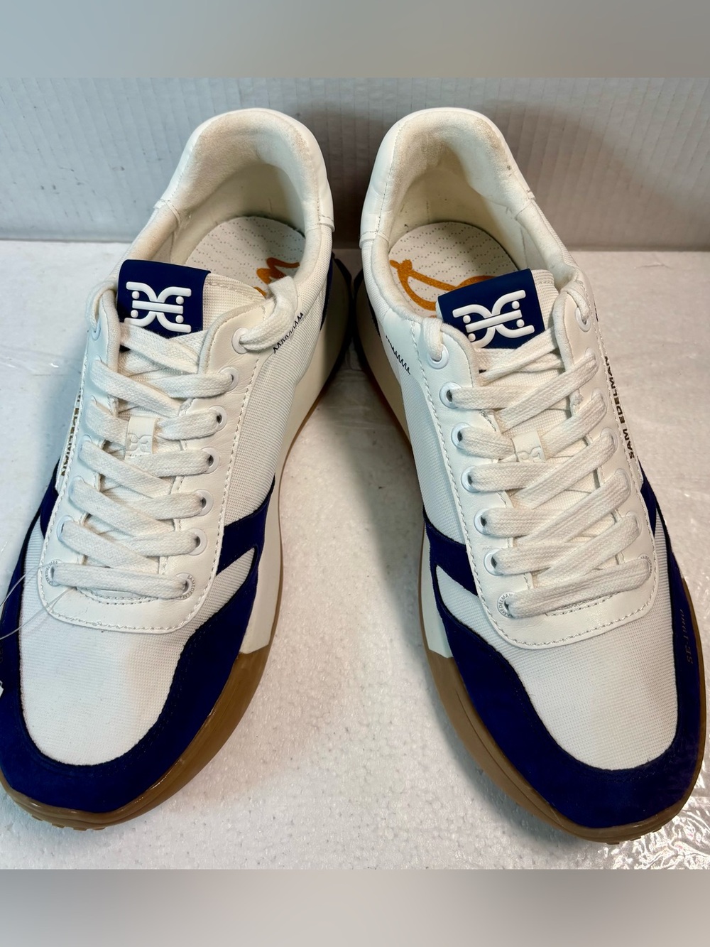 Sam Edelman White and Navy Low-Top Sneakers with Gum Sole Size 10